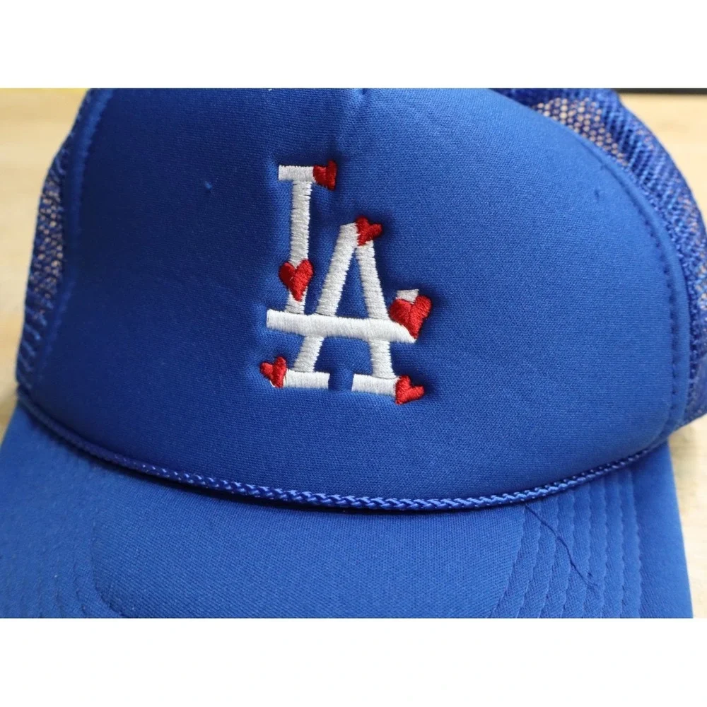 LA Dodgers Hearts Nissun Hat Cap Strap Back Adult‎ Blue MLB Polyester Trucker
